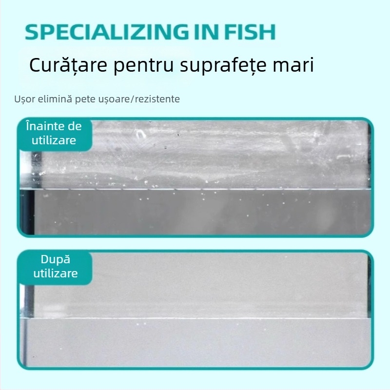 Șervețel dublu față pentru curățarea pereților interiori din sticlă ai rezervorului; elimină depunerile de calcar, urmele de apă și petele; sigur pentru rezervoare; uz casnic; lansat în 2024