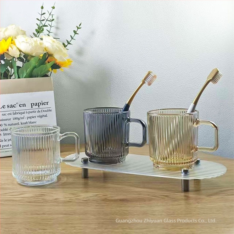 Pahar de periuță de dinți din sticlă pentru cupluri - rotund, design modern minimalist, structură dintr-un singur strat, pentru periajul dinților