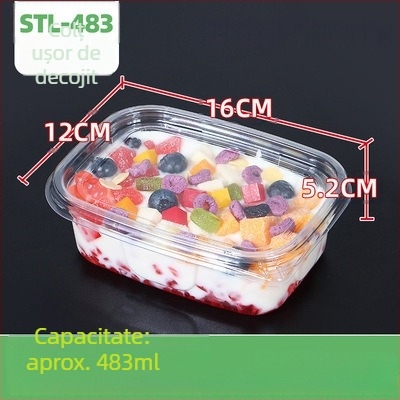 Cutie de fructe PET de unică folosință cu capac – plastic alimentar, transparent, 280ml/483ml/709ml