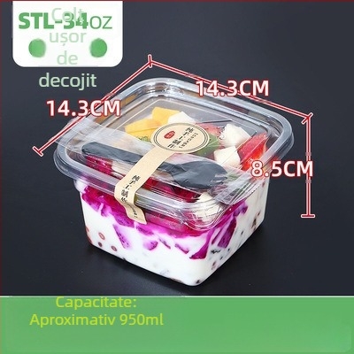 Cutie de fructe PET de unică folosință cu capac – plastic alimentar, transparent, 280ml/483ml/709ml