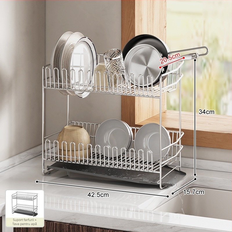 Raft pentru vase din oțel inoxidabil 304, pentru marginea chiuvetei, drenare și depozitare a farfuriilor