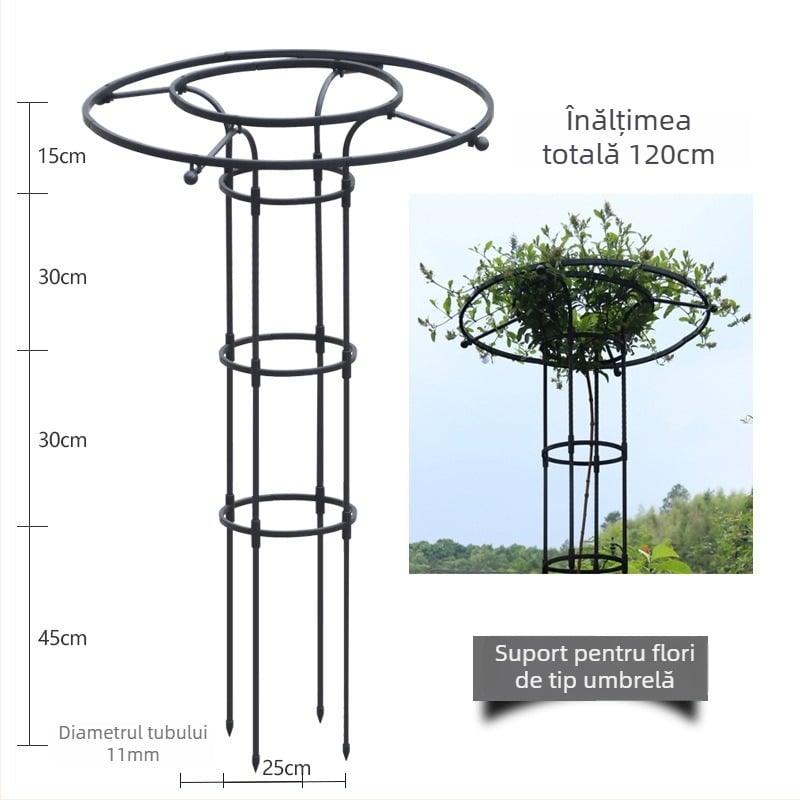 Decorațiuni de grădină: cadru în formă de umbrelă pentru trandafiri și clematis, suport de plante din oțel acoperit cu plastic, pentru exterior, Southern Leaf