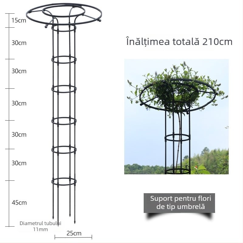 Decorațiuni de grădină: cadru în formă de umbrelă pentru trandafiri și clematis, suport de plante din oțel acoperit cu plastic, pentru exterior, Southern Leaf