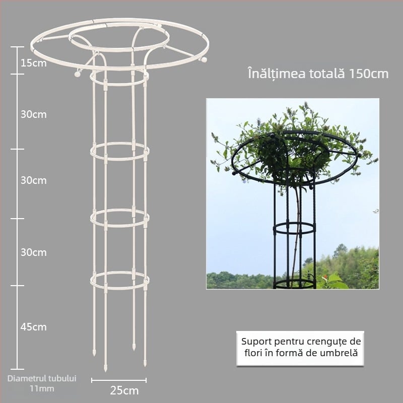Decorațiuni de grădină: cadru în formă de umbrelă pentru trandafiri și clematis, suport de plante din oțel acoperit cu plastic, pentru exterior, Southern Leaf