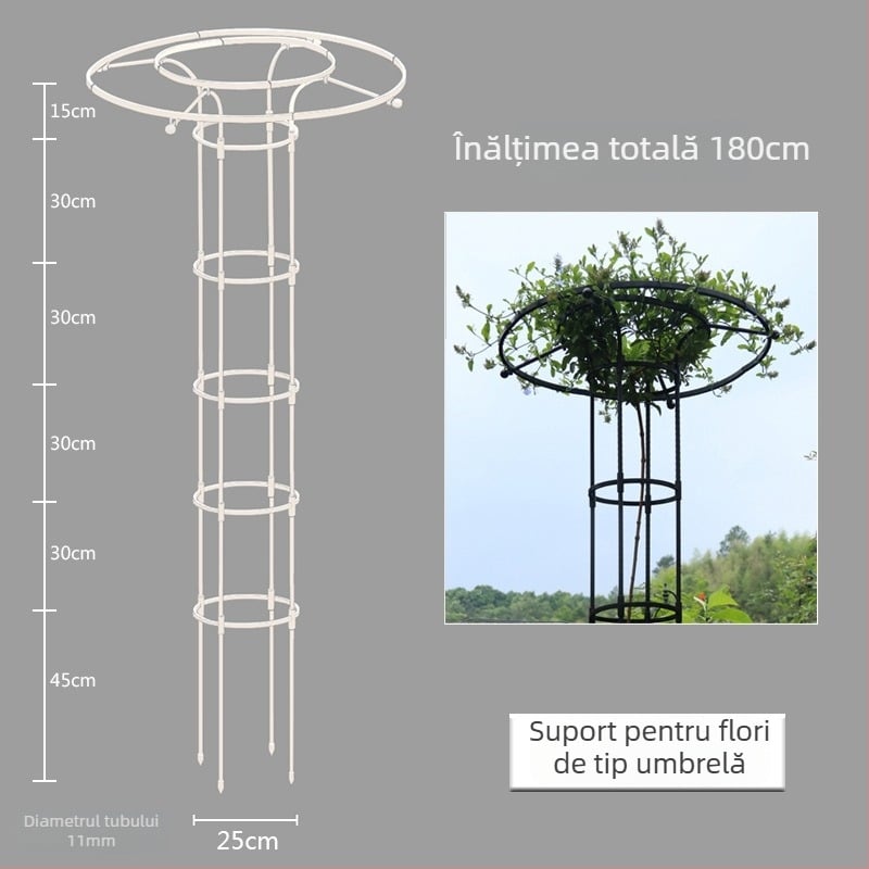 Decorațiuni de grădină: cadru în formă de umbrelă pentru trandafiri și clematis, suport de plante din oțel acoperit cu plastic, pentru exterior, Southern Leaf