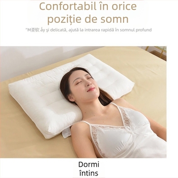 Pernă cu profil redus din bumbac, ultra-subțire, dreptunghiulară, pentru adulți, umplutură fibre de poliester