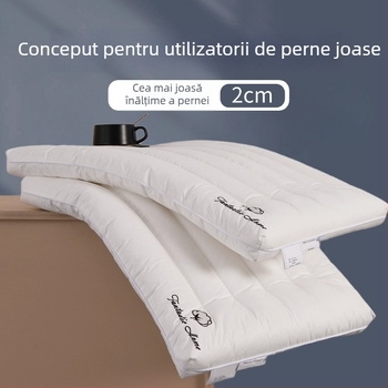 Pernă ultra-subțire, cu profil foarte mic, pentru susținerea gâtului, umplutură moale și husă de bumbac; potrivită pentru adulți, copii și sugari; dimensiuni 30x50 cm, 40x60 cm, 48x74 cm.