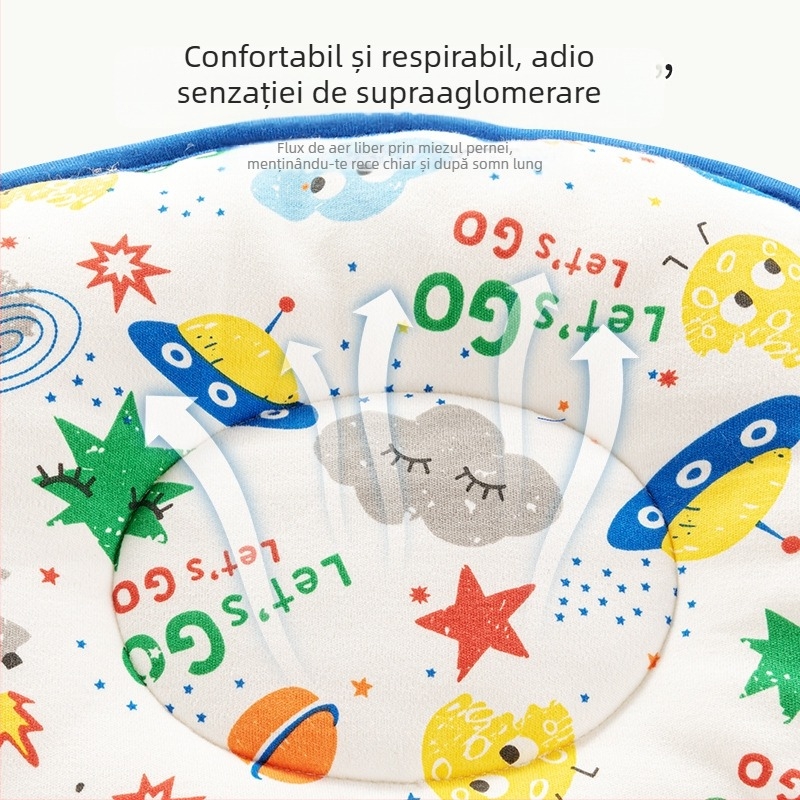 Pernă pentru bebeluți din bumbac pur, design simplu, potrivită pentru sugari și copii mici 1–3 ani, sezon vară 2022.