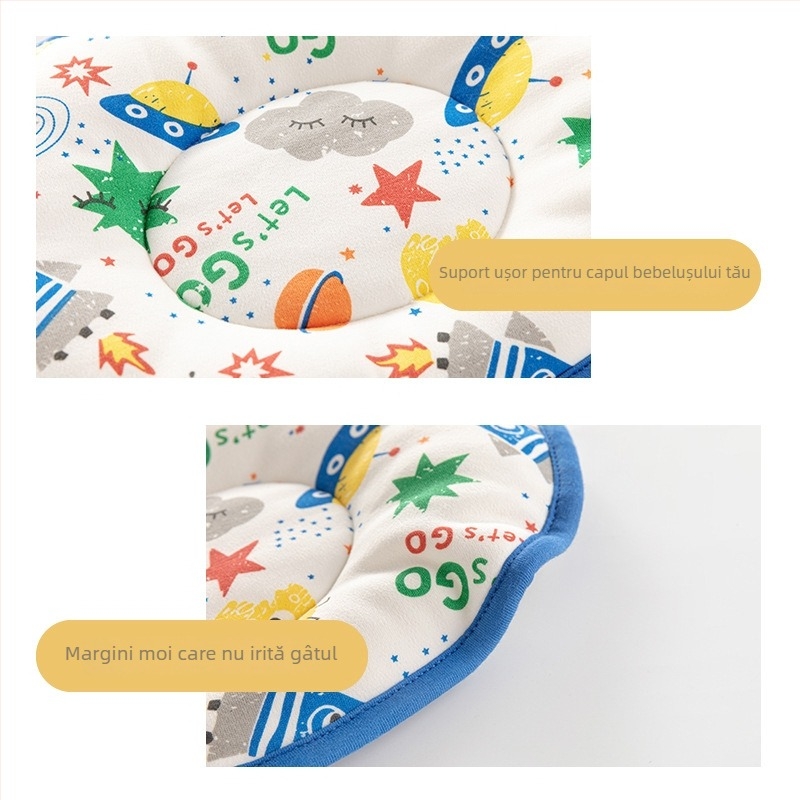 Pernă pentru bebeluți din bumbac pur, design simplu, potrivită pentru sugari și copii mici 1–3 ani, sezon vară 2022.