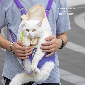 Geantă de transport pentru animale de companie (pisici și câini), material textil, model dungat, capacitate 500, rigiditate medie