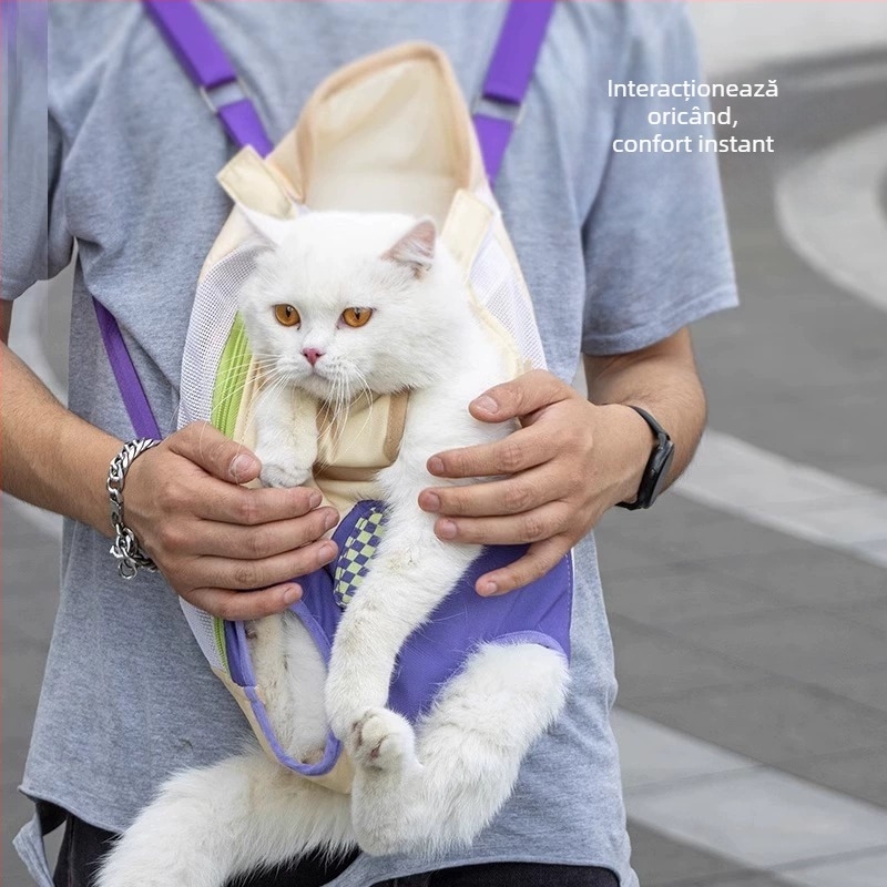 Geantă de transport pentru animale de companie (pisici și câini), material textil, model dungat, capacitate 500, rigiditate medie