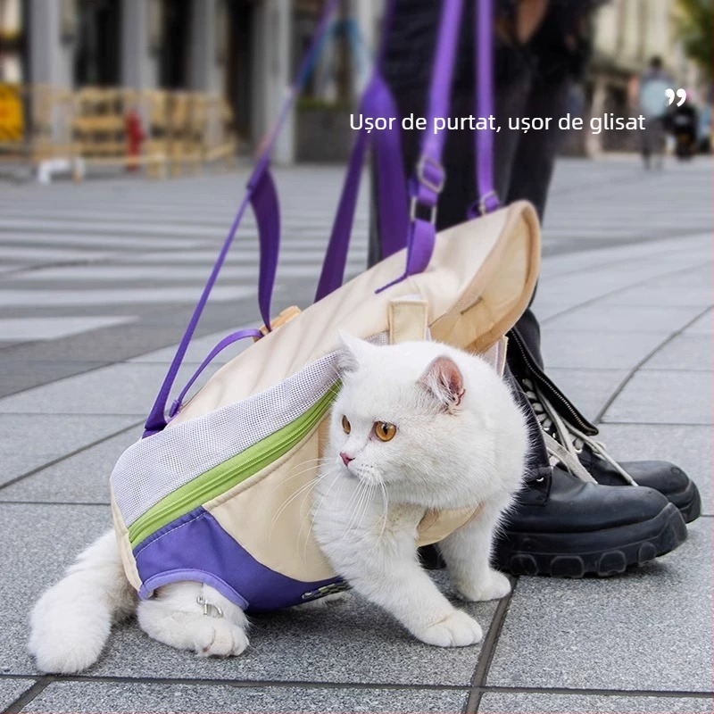 Geantă de transport pentru animale de companie (pisici și câini), material textil, model dungat, capacitate 500, rigiditate medie