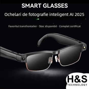 L802 Ochelari inteligenți cu AI, Cameră 8MP, 4GB memorie, baterie 270mAh, apeluri Bluetooth și redare muzică, protecție împotriva luminii albastre