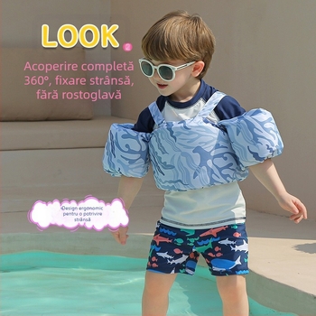 Set de plutire pentru copii cu inele pentru mâini și vestă plutitoare – imprimeu, material twill de înaltă precizie și bumbac plutant