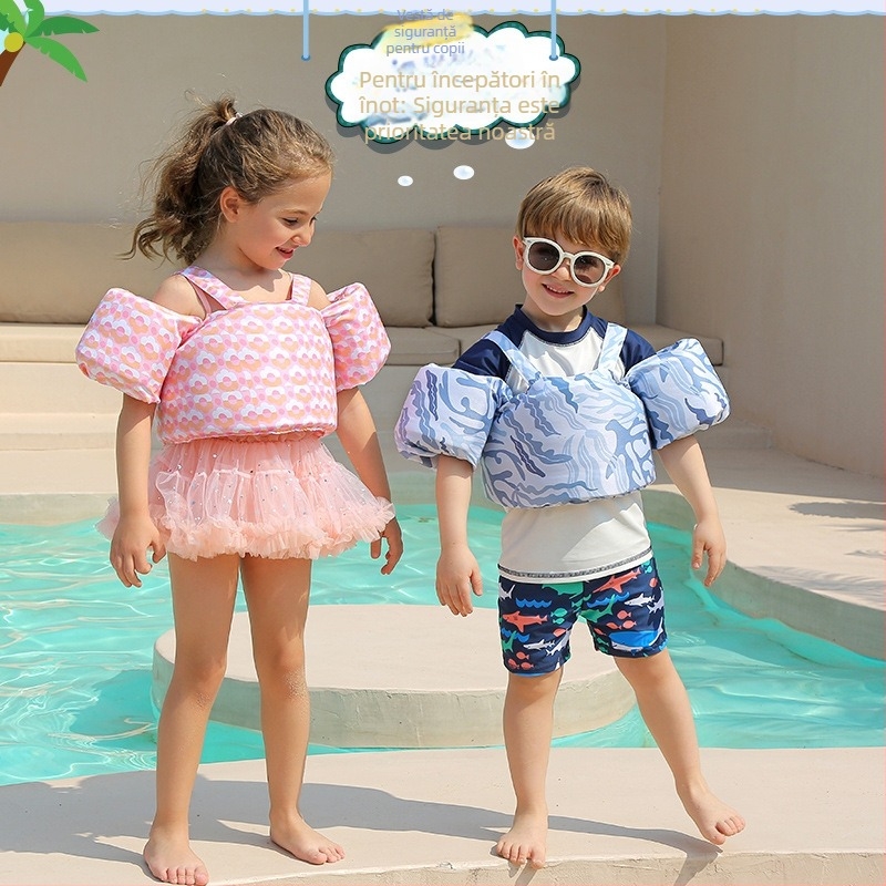 Set de plutire pentru copii cu inele pentru mâini și vestă plutitoare – imprimeu, material twill de înaltă precizie și bumbac plutant