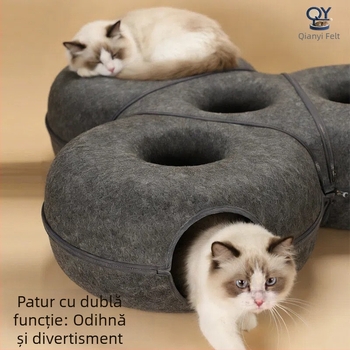 Cuib pentru pisici cu tunel - căldură pentru toate sezoanele, utilizare în interior și exterior