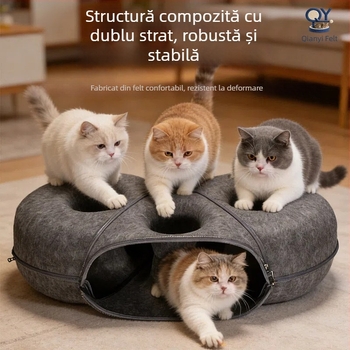 Cuib pentru pisici cu tunel - căldură pentru toate sezoanele, utilizare în interior și exterior