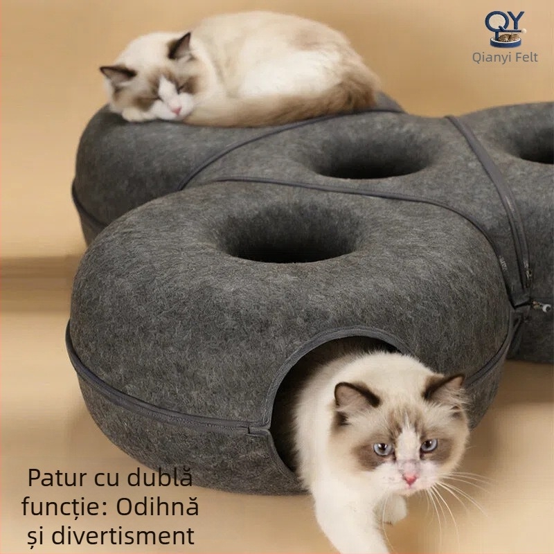 Cuib pentru pisici cu tunel - căldură pentru toate sezoanele, utilizare în interior și exterior