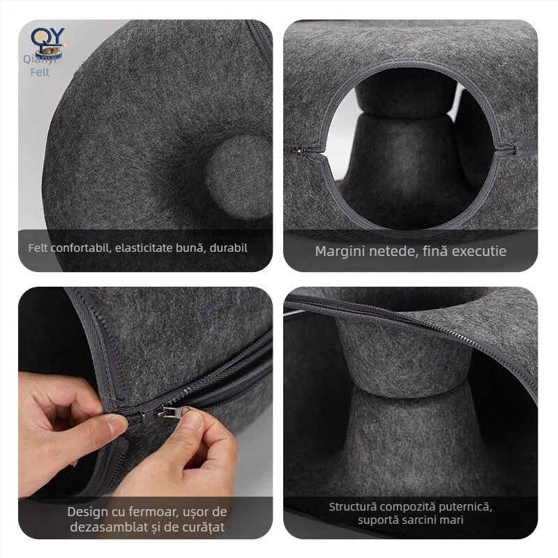 Cuib pentru pisici cu tunel - căldură pentru toate sezoanele, utilizare în interior și exterior