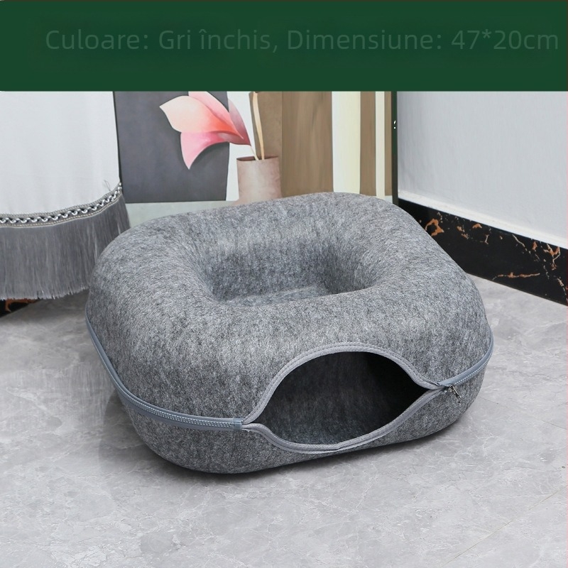 Cuib pentru pisici cu tunel - căldură pentru toate sezoanele, utilizare în interior și exterior