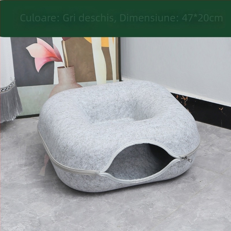 Cuib pentru pisici cu tunel - căldură pentru toate sezoanele, utilizare în interior și exterior