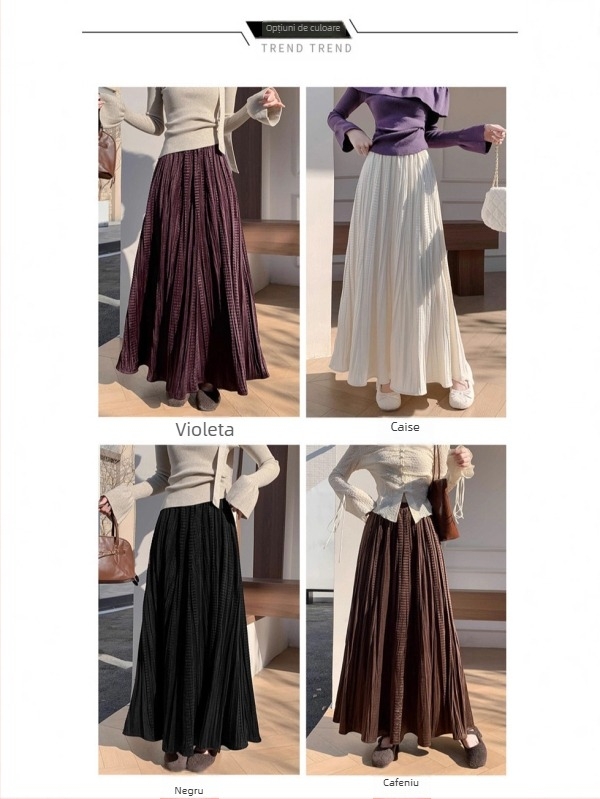 Fustă A-line din catifea, talie înaltă, plisată, 50–70% poliester, iarna 2025