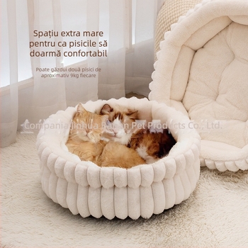 Cuib pentru animale de companie, rotund, pluș de iepure, dublu strat, cald iarna, pentru câini și pisici