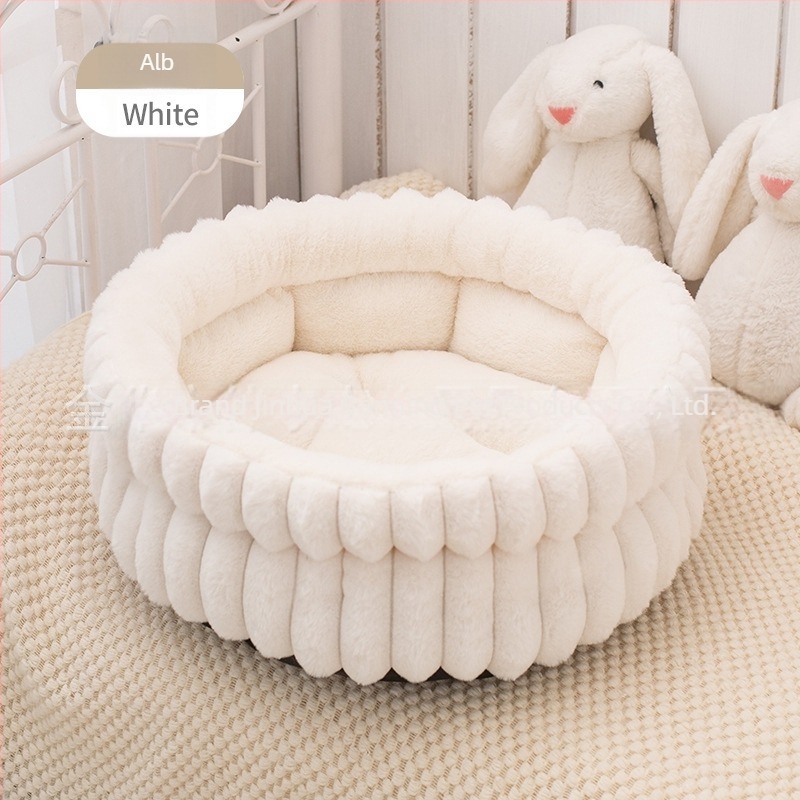 Cuib pentru animale de companie, rotund, pluș de iepure, dublu strat, cald iarna, pentru câini și pisici