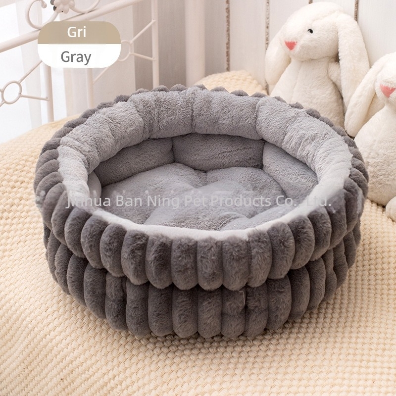 Cuib pentru animale de companie, rotund, pluș de iepure, dublu strat, cald iarna, pentru câini și pisici