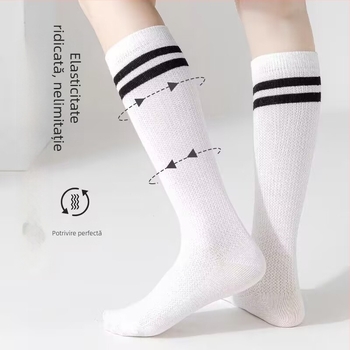 Șosete sportive pentru copii, vară, subțiri, cu tub înalt, tricot cu plasă, 80% bumbac, potrivite pentru 3–8 ani.