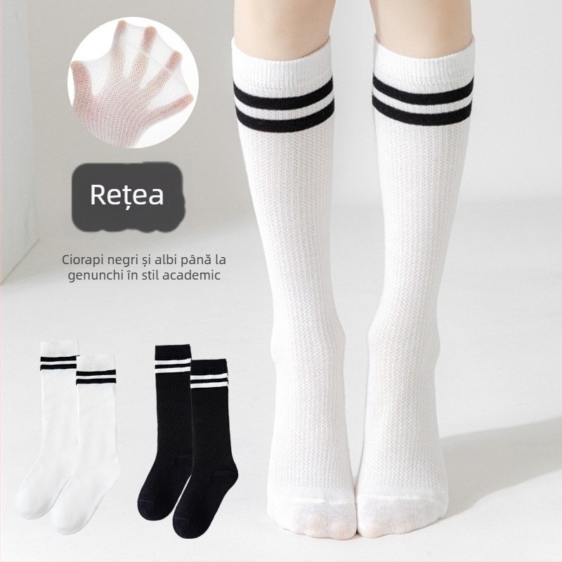 Șosete sportive pentru copii, vară, subțiri, cu tub înalt, tricot cu plasă, 80% bumbac, potrivite pentru 3–8 ani.