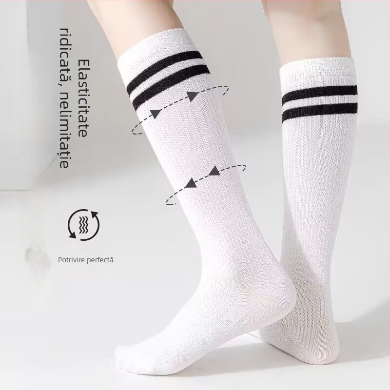 Șosete sportive pentru copii, vară, subțiri, cu tub înalt, tricot cu plasă, 80% bumbac, potrivite pentru 3–8 ani.