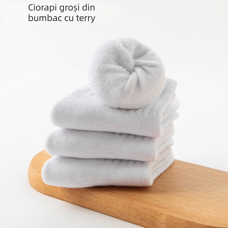 Șosete pentru copii din bumbac gros, terry, cu interior periat, lungime medie, uni