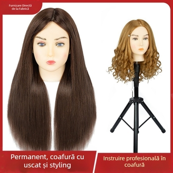 Cap de practică pentru împletit părul, păr din mătase mixtă, păr lung, stil natural, model D1, pentru practică de împletire, nu este potrivit pentru vopsire cu căldură