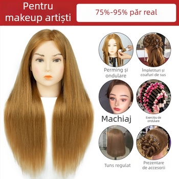 Cap de practică pentru împletit părul, păr din mătase mixtă, păr lung, stil natural, model D1, pentru practică de împletire, nu este potrivit pentru vopsire cu căldură
