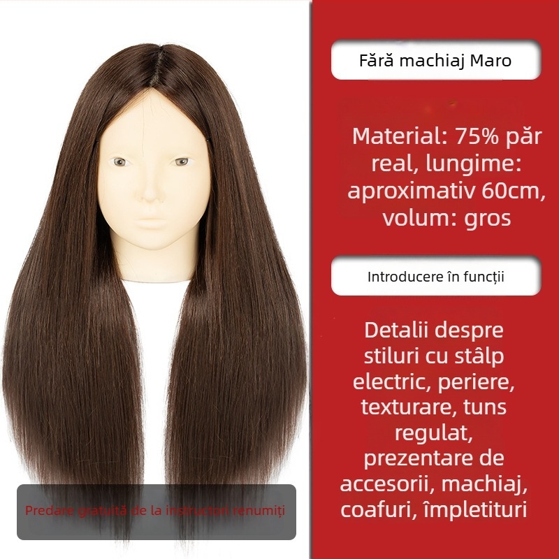 Cap de practică pentru împletit părul, păr din mătase mixtă, păr lung, stil natural, model D1, pentru practică de împletire, nu este potrivit pentru vopsire cu căldură
