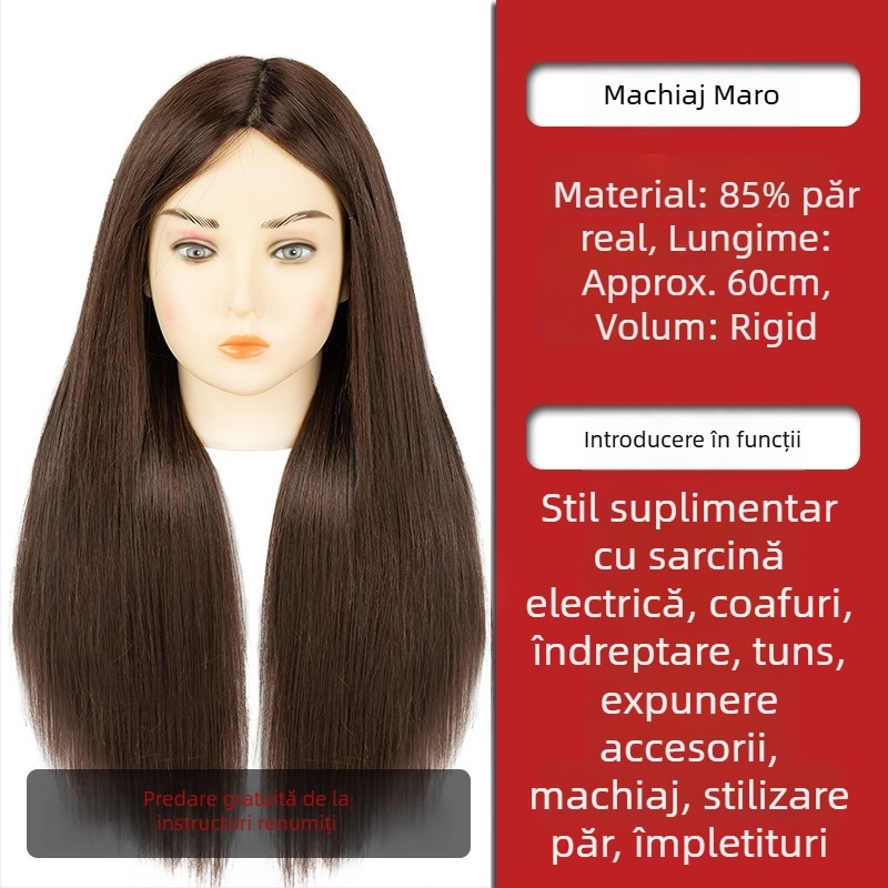Cap de practică pentru împletit părul, păr din mătase mixtă, păr lung, stil natural, model D1, pentru practică de împletire, nu este potrivit pentru vopsire cu căldură