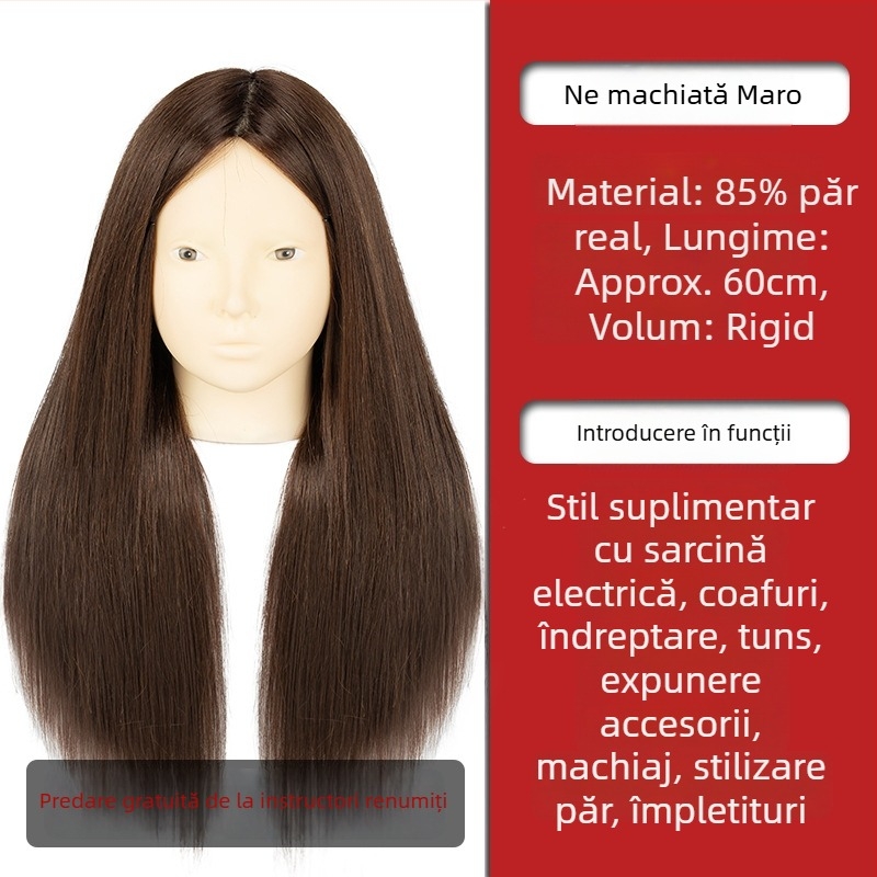 Cap de practică pentru împletit părul, păr din mătase mixtă, păr lung, stil natural, model D1, pentru practică de împletire, nu este potrivit pentru vopsire cu căldură