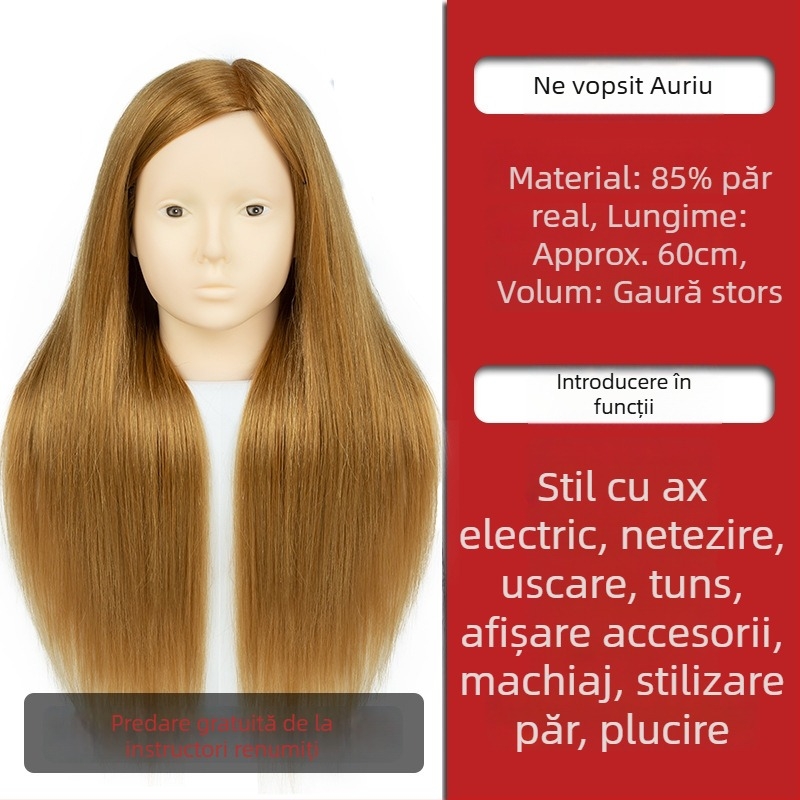 Cap de practică pentru împletit părul, păr din mătase mixtă, păr lung, stil natural, model D1, pentru practică de împletire, nu este potrivit pentru vopsire cu căldură