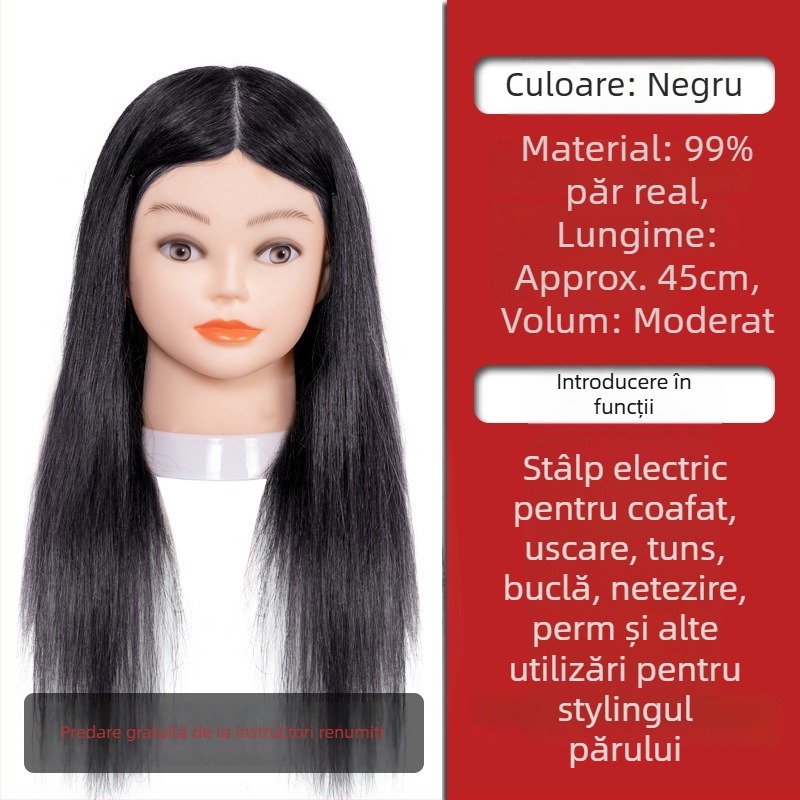 Cap de practică pentru împletit părul, păr din mătase mixtă, păr lung, stil natural, model D1, pentru practică de împletire, nu este potrivit pentru vopsire cu căldură