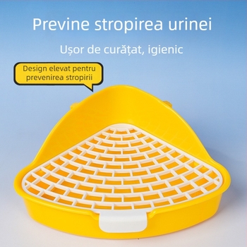 Vas de toaletă din plastic, înălțat, design triunghiular, anti-stropire la urinat, potrivit pentru iepuri, chinchillă și porcușor de Guineea