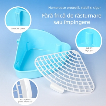 Vas de toaletă din plastic, înălțat, design triunghiular, anti-stropire la urinat, potrivit pentru iepuri, chinchillă și porcușor de Guineea