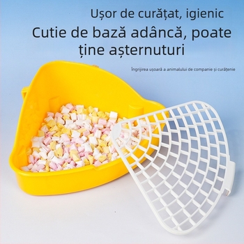 Vas de toaletă din plastic, înălțat, design triunghiular, anti-stropire la urinat, potrivit pentru iepuri, chinchillă și porcușor de Guineea