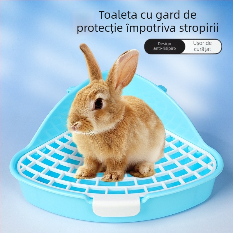 Vas de toaletă din plastic, înălțat, design triunghiular, anti-stropire la urinat, potrivit pentru iepuri, chinchillă și porcușor de Guineea