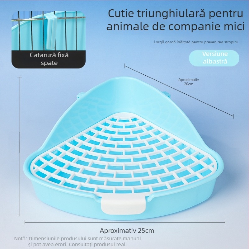 Vas de toaletă din plastic, înălțat, design triunghiular, anti-stropire la urinat, potrivit pentru iepuri, chinchillă și porcușor de Guineea