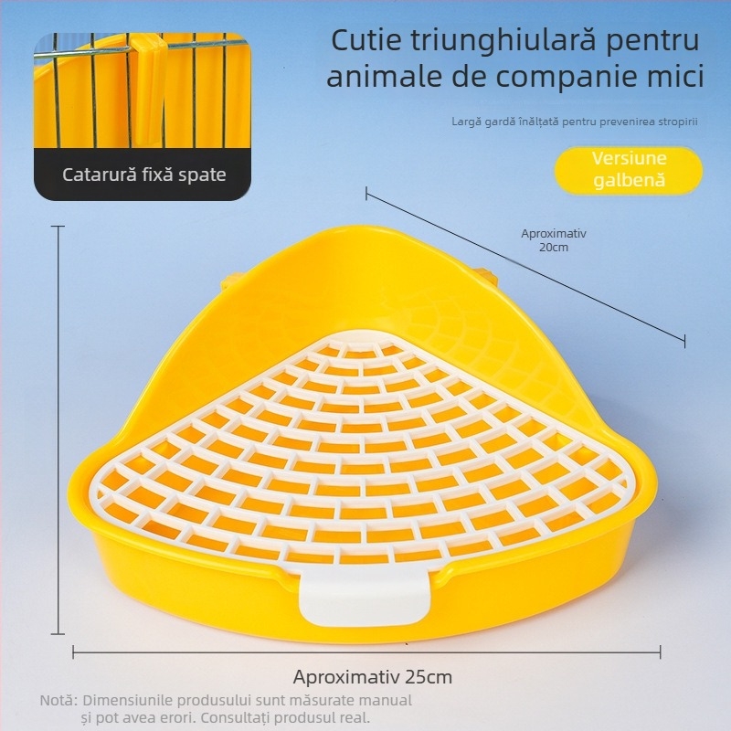 Vas de toaletă din plastic, înălțat, design triunghiular, anti-stropire la urinat, potrivit pentru iepuri, chinchillă și porcușor de Guineea