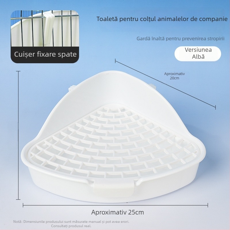 Vas de toaletă din plastic, înălțat, design triunghiular, anti-stropire la urinat, potrivit pentru iepuri, chinchillă și porcușor de Guineea