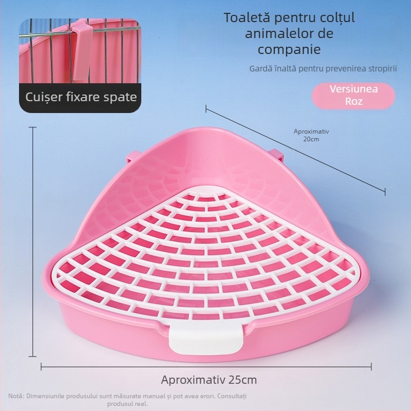 Vas de toaletă din plastic, înălțat, design triunghiular, anti-stropire la urinat, potrivit pentru iepuri, chinchillă și porcușor de Guineea