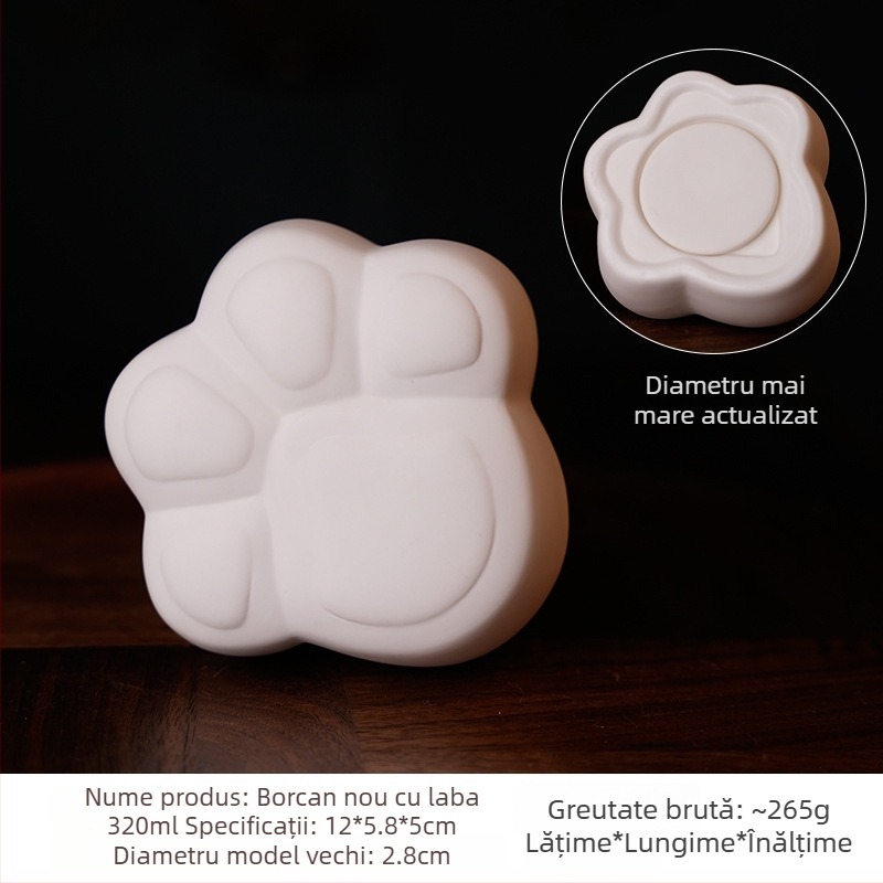 Recipient ceramic pentru ceai cu amprente de lăbuțe de pisică, capac sigilat, logo imprimat, stil modern minimalist