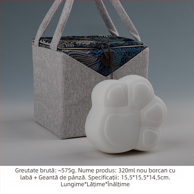 Recipient ceramic pentru ceai cu amprente de lăbuțe de pisică, capac sigilat, logo imprimat, stil modern minimalist